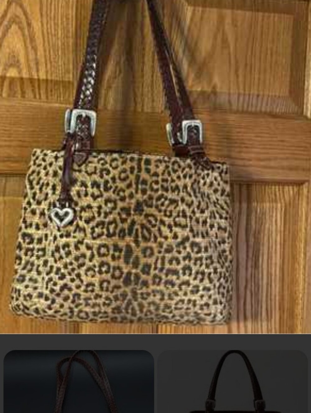 Leopard Vintage Brighton Print Women's Shoulder Bag with Heart Charm - Brown